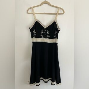 Forever 21 Black and Cream Embellished Babydoll Mini Dress